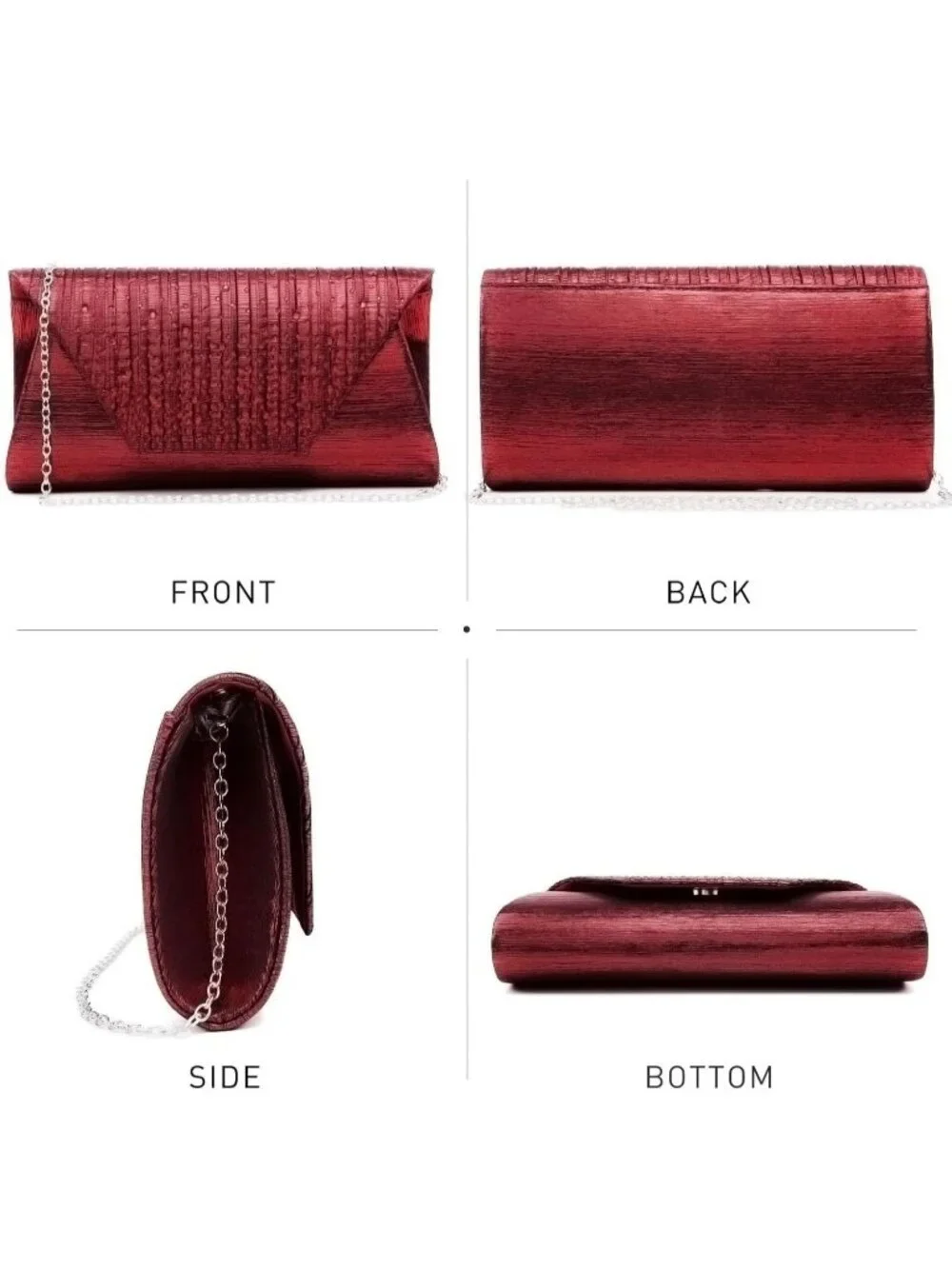 Women’s Burgundy Clutch Purse With Detachable Chain Wedding Formal Evening Bag